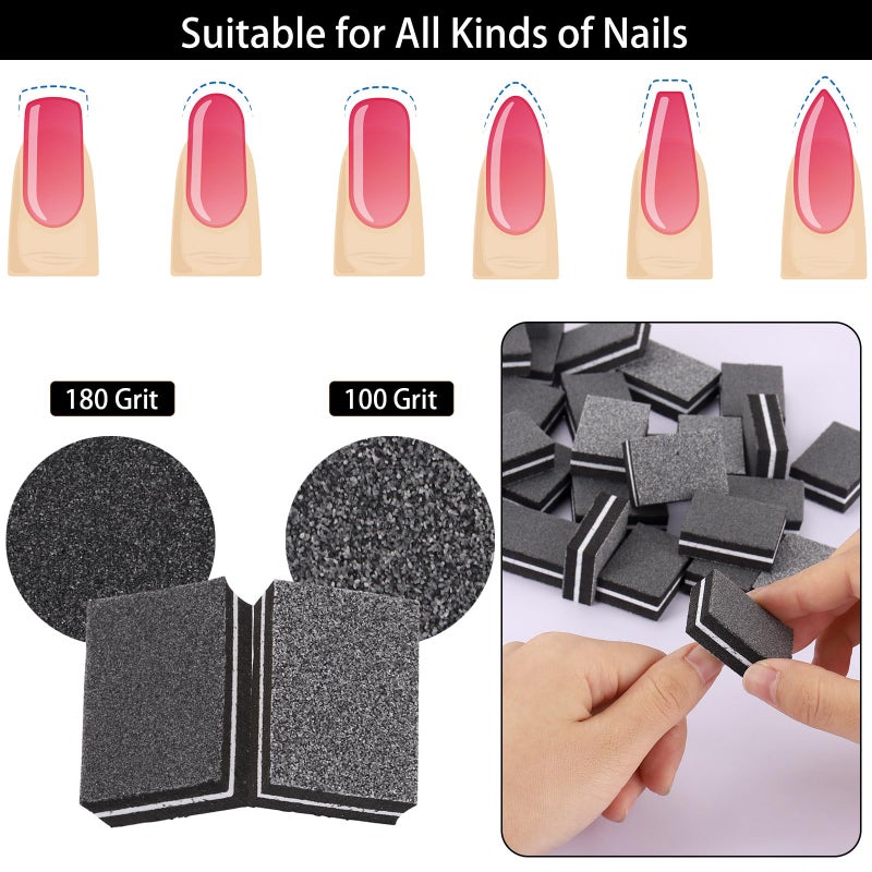 acDesign 150Pcs Mini Nail Buffer Blocks 100/180 Grit Nail Buffers for Acrylic Nails - Dual Sided Buffers for Nails Polishing(Black) - Image 3